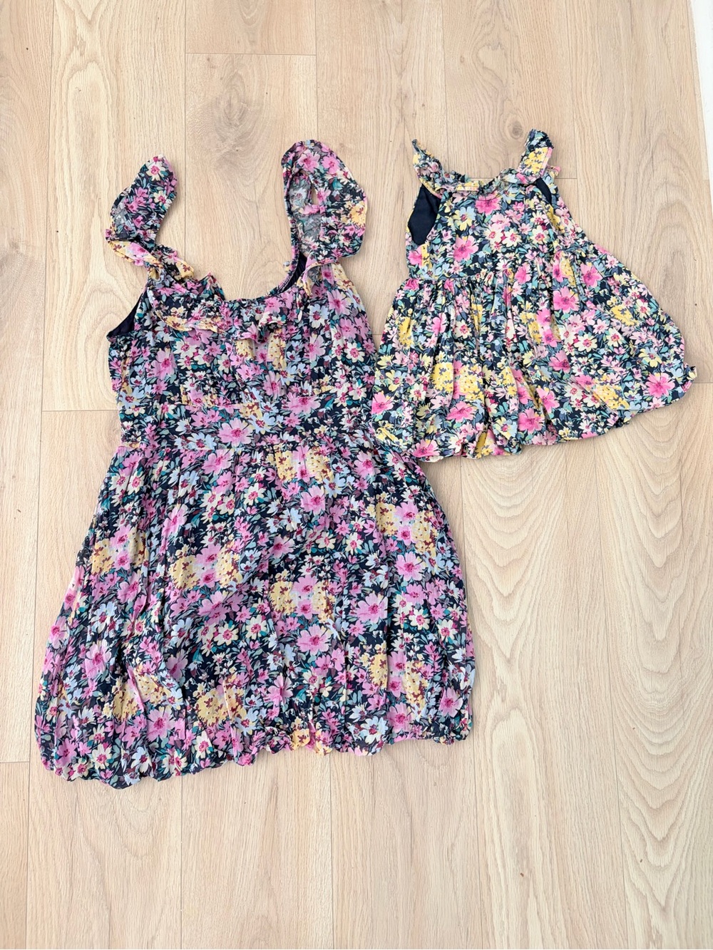 Mama & Me Floral Ruffle Strap Sundress in Pink & Yellow